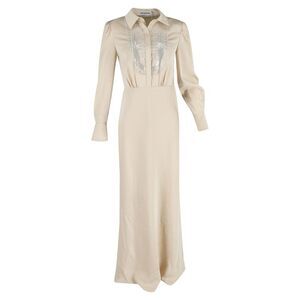 Self-Portrait Embroidered-Design Maxi Dress in Cream Satin